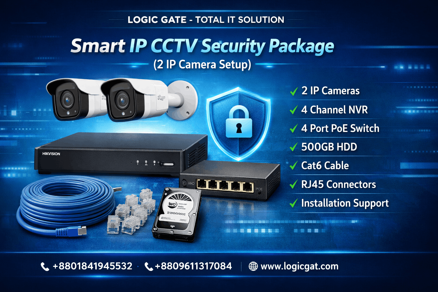 2 IP Camera CCTV Security Package with NVR – Home & Office Surveillance System