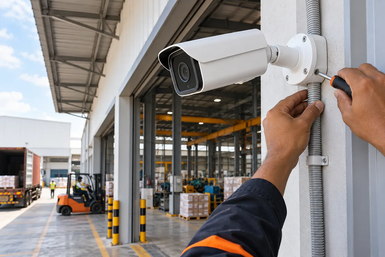 কারখানায় CCTV ক্যামেরা ইনস্টলেশনের সার্ভিস ইমেজ